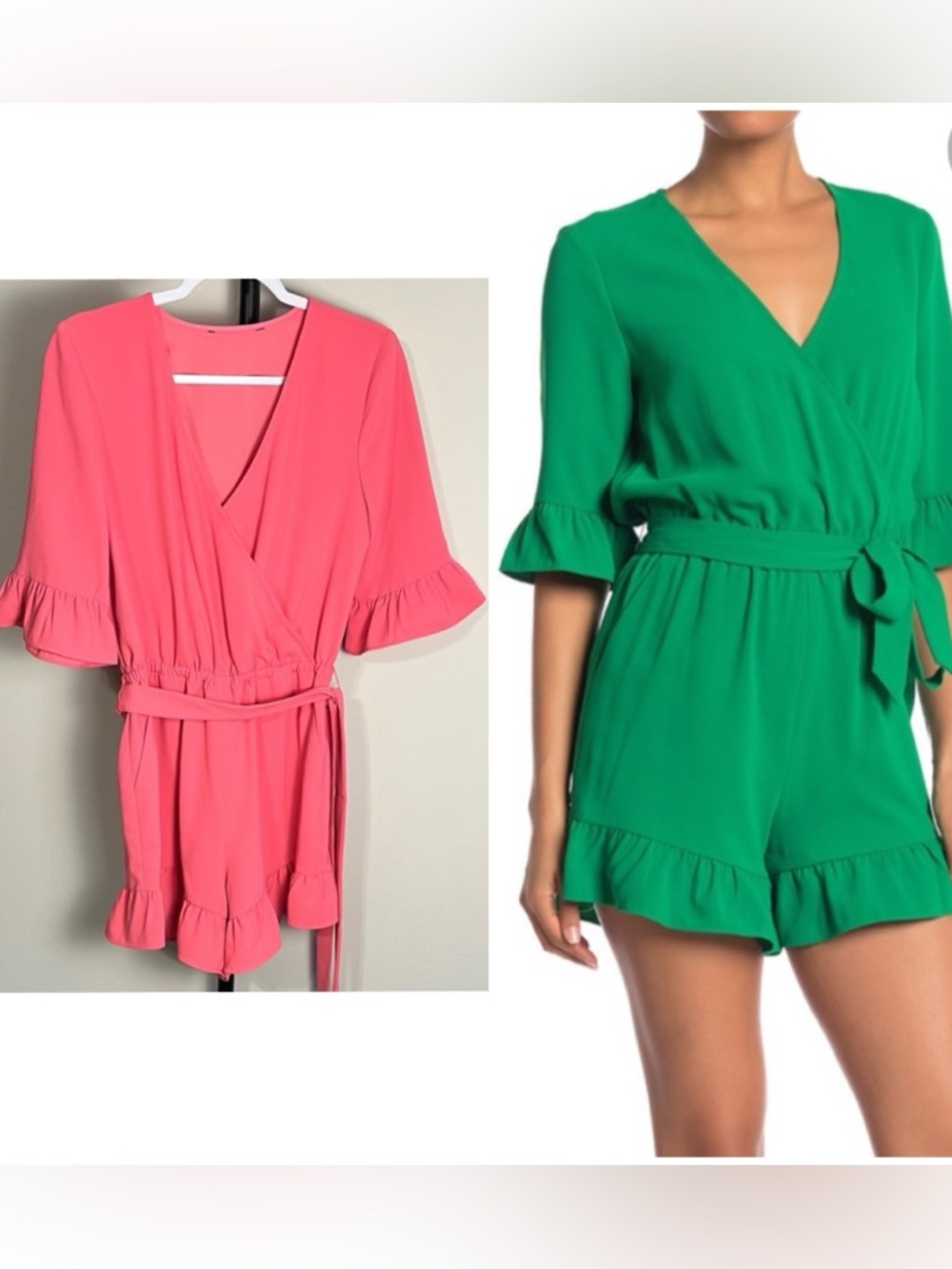 Trina Turk Romper Te Amo Vibrant Pink Ruffle Surplice Wrap V Neck Small
